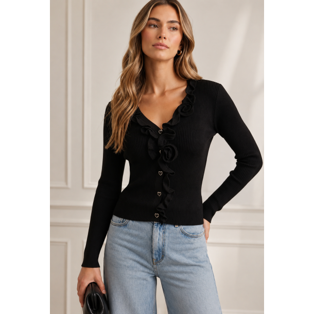 RUFFLE CARDIGAN 16173-BLACK