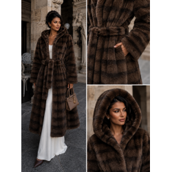 FAUX FUR COAT QD16103-BROWN
