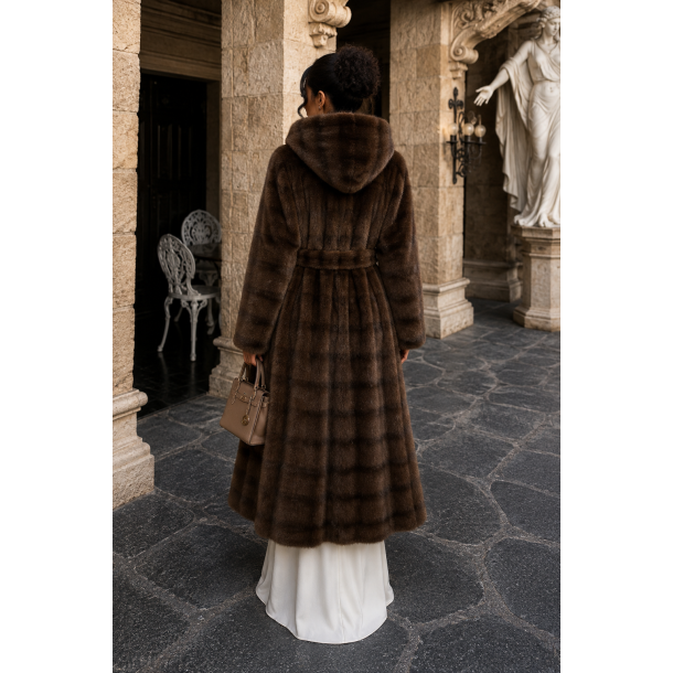 FAUX FUR COAT QD16103-BROWN