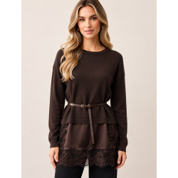 PULL W/LACE 16198-CHOCOLATE