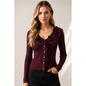 RUFFLE CARDIGAN 16173-BORDEAUX