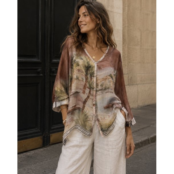 LANDSCAPE SILK SHIRT 3959-CHOCOLATE