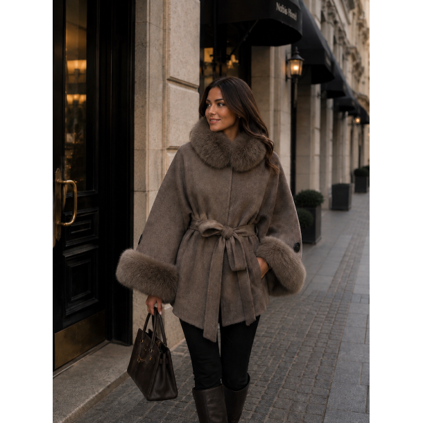 WOOL 70% JACKET W/FAUX 26134-TAUPE