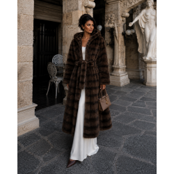 FAUX FUR COAT QD16103-BROWN