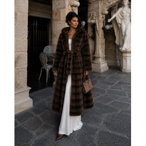 FAUX FUR COAT QD16103-BROWN