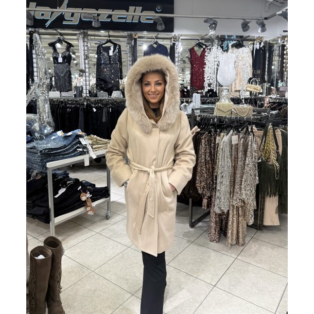 WOOL HOOD FOX FUR GC-Y008-BEIGE