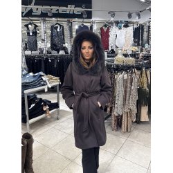 WOOL HOOD FOX FUR GC-Y008-BROWN