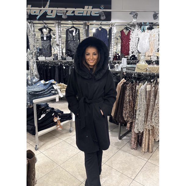 WOOL HOOD FOX FUR GC-Y008-BLACK