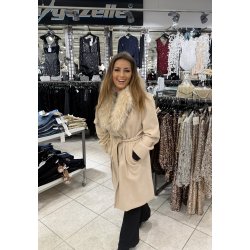 WOOL COAT RACOON FUR GC-Y009-BEIGE