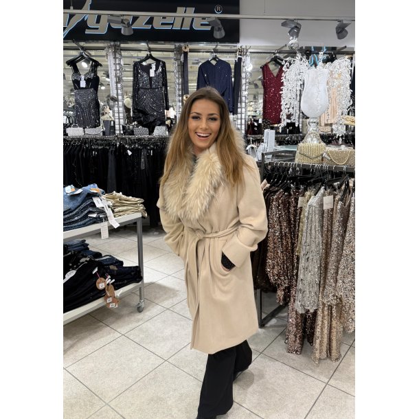 WOOL COAT RACOON FUR GC-Y009-BEIGE