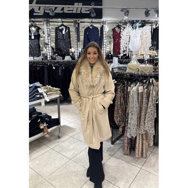 WOOL COAT RACOON FUR GC-Y009-BEIGE