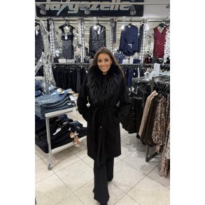 WOOL COAT RACOON FUR GC-Y009-BLACK