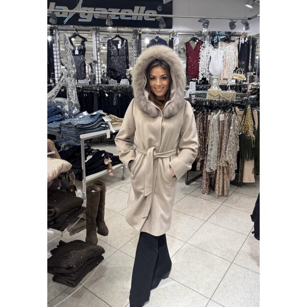 WOOL HOOD FOX FUR GC-Y008-SAND