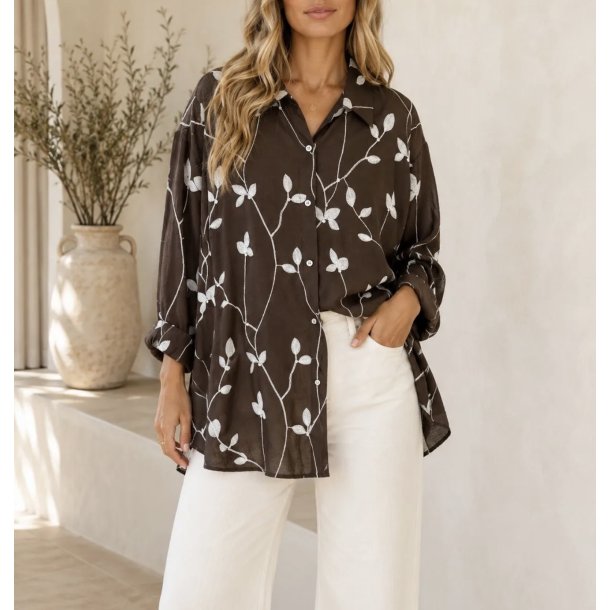OVERSIZE LEAF SHIRT 26009-COFFEE