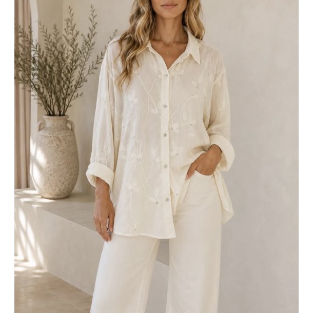 OVERSIZE LEAF SHIRT 26009-BEIGE