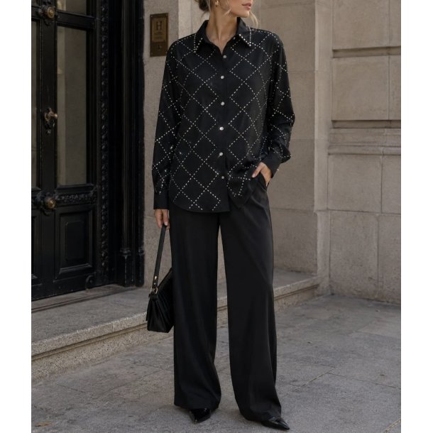 SHIRT W/RHINESTONE 8887-1-BLACK