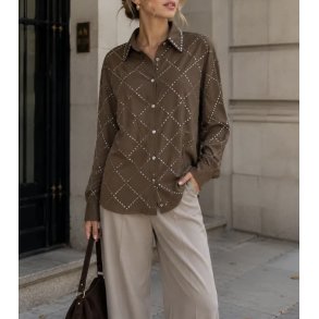 SHIRT W/RHINESTONE 8887-1-COFFEE