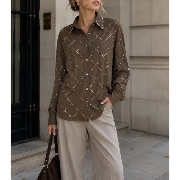 SHIRT W/RHINESTONE 8887-1-COFFEE