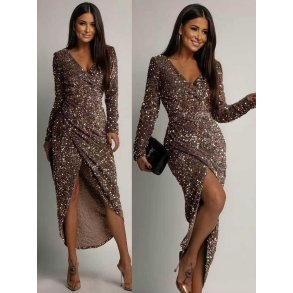 LONG SEQUIN DRESS 2821B-BROWN