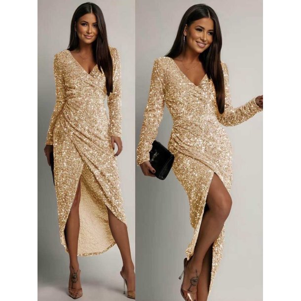 LONG SEQUIN DRESS 2821B-GOLD